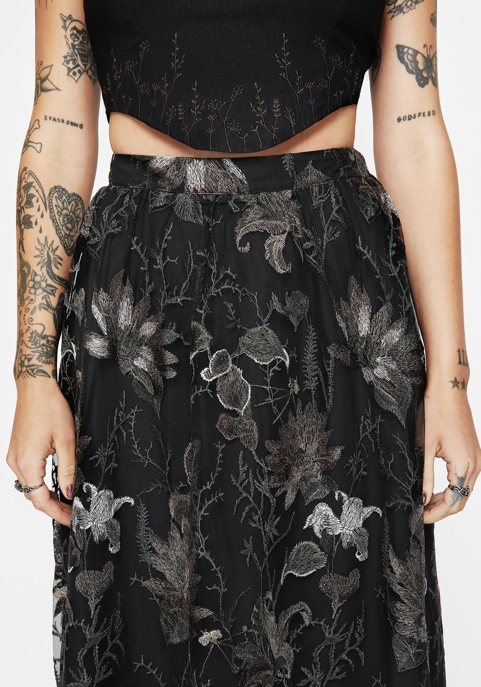 Estrid Embroidered Mesh Midaxi Skirt - Silver - Image 2