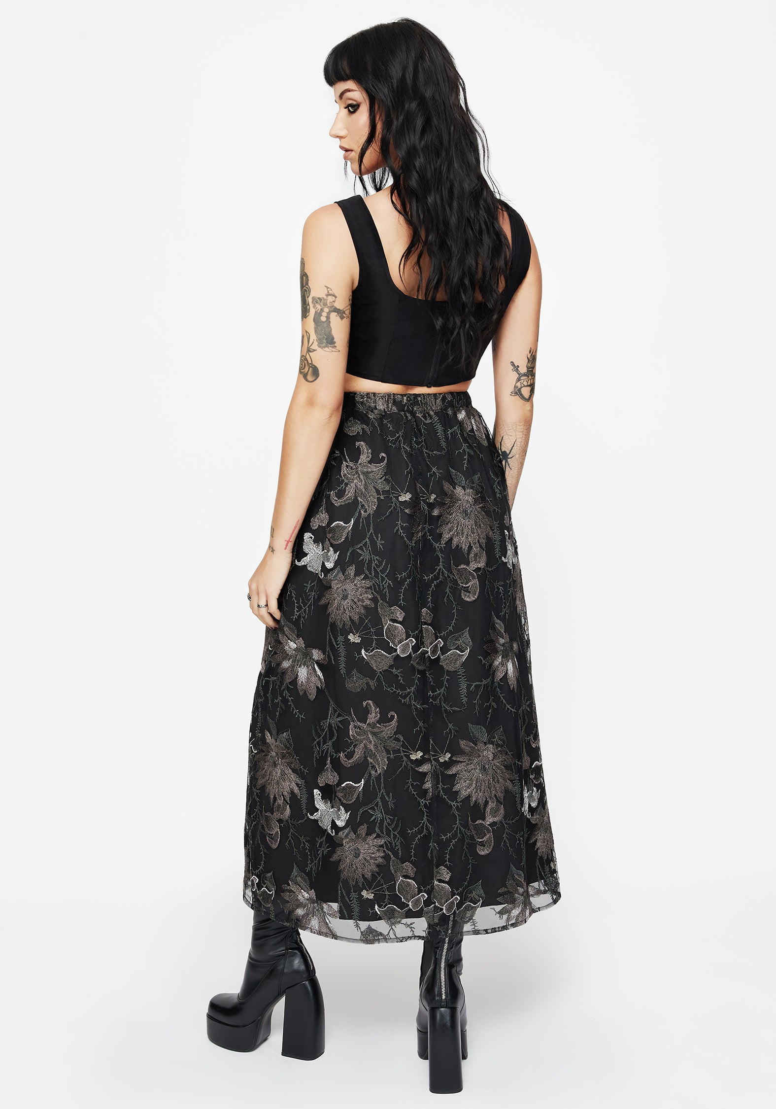Estrid Embroidered Mesh Midaxi Skirt - Silver - Image 3