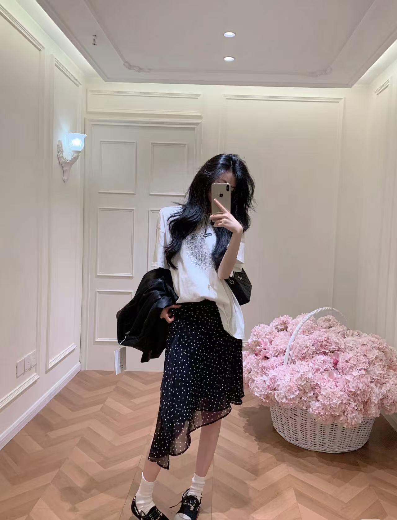 Cartoon Print T-Shirt and Polka Dot Skirt Two-Piece Set for Women - Image 4