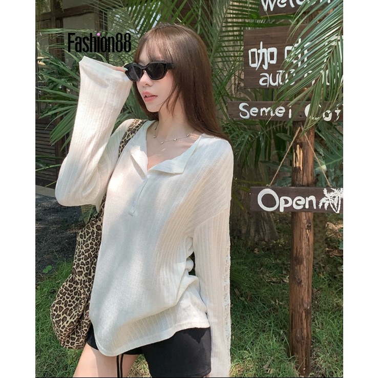 Jacquard Korean Half-Button Sun Protection T-Shirt for Women Summer Thin Hollow-Out Top - Image 2