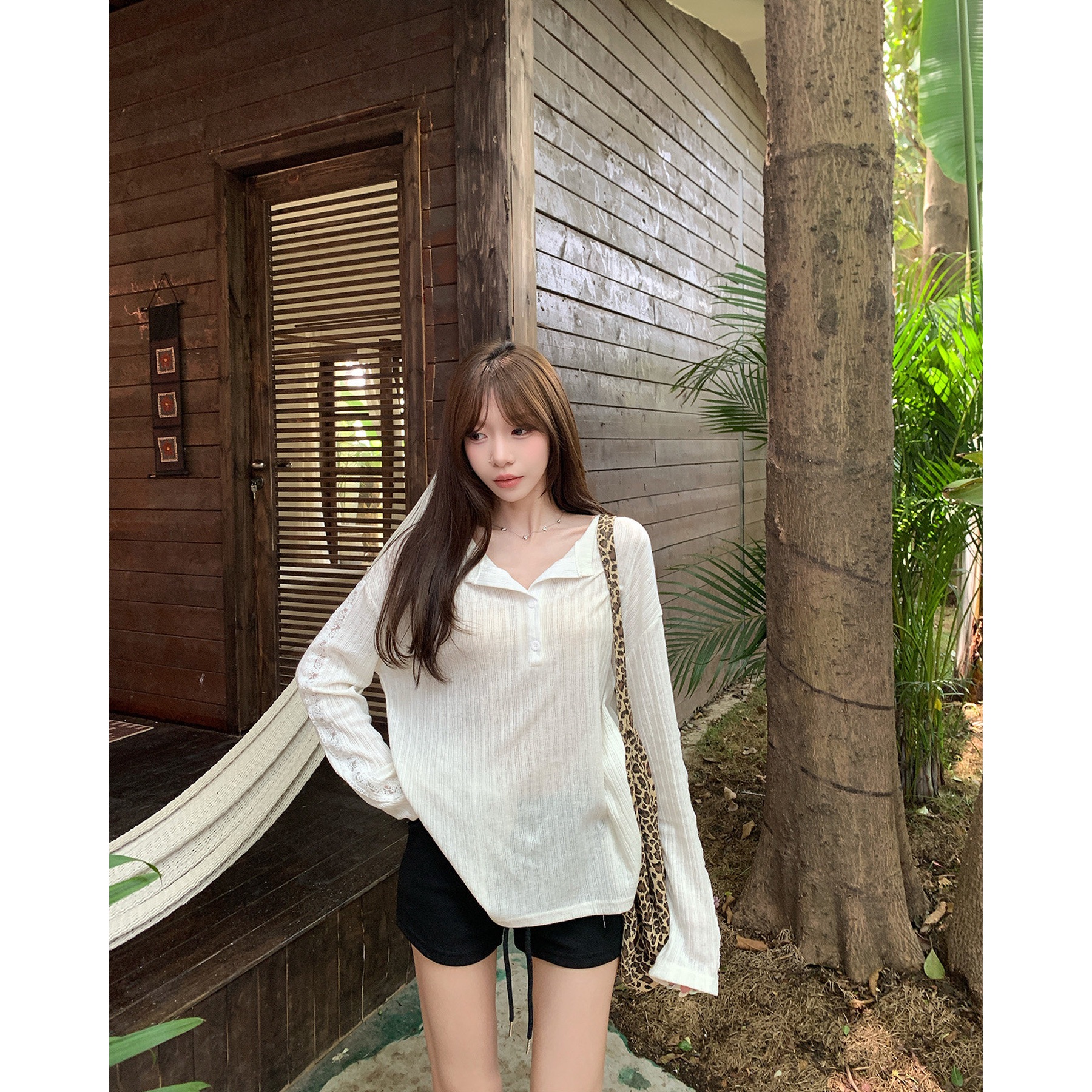 Jacquard Korean Half-Button Sun Protection T-Shirt for Women Summer Thin Hollow-Out Top - Image 4