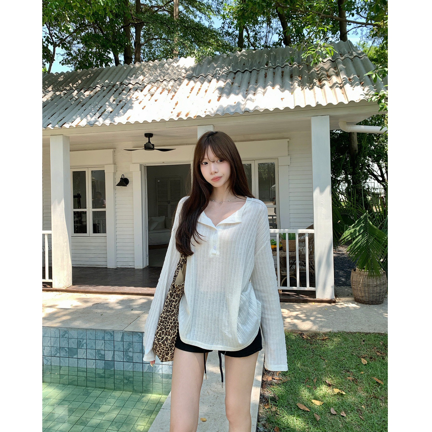 Jacquard Korean Half-Button Sun Protection T-Shirt for Women Summer Thin Hollow-Out Top - Image 5