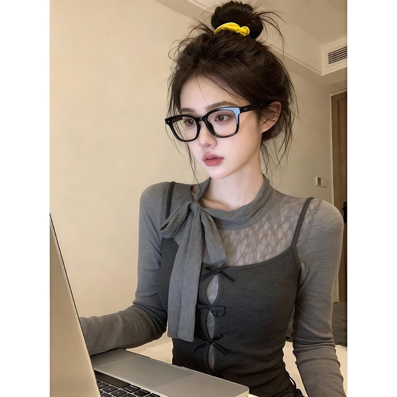 Lazy Style Black Striped Lightweight Long Sleeve T-Shirt Women Spring Loose Off-Shoulder Base Layer - Image 3