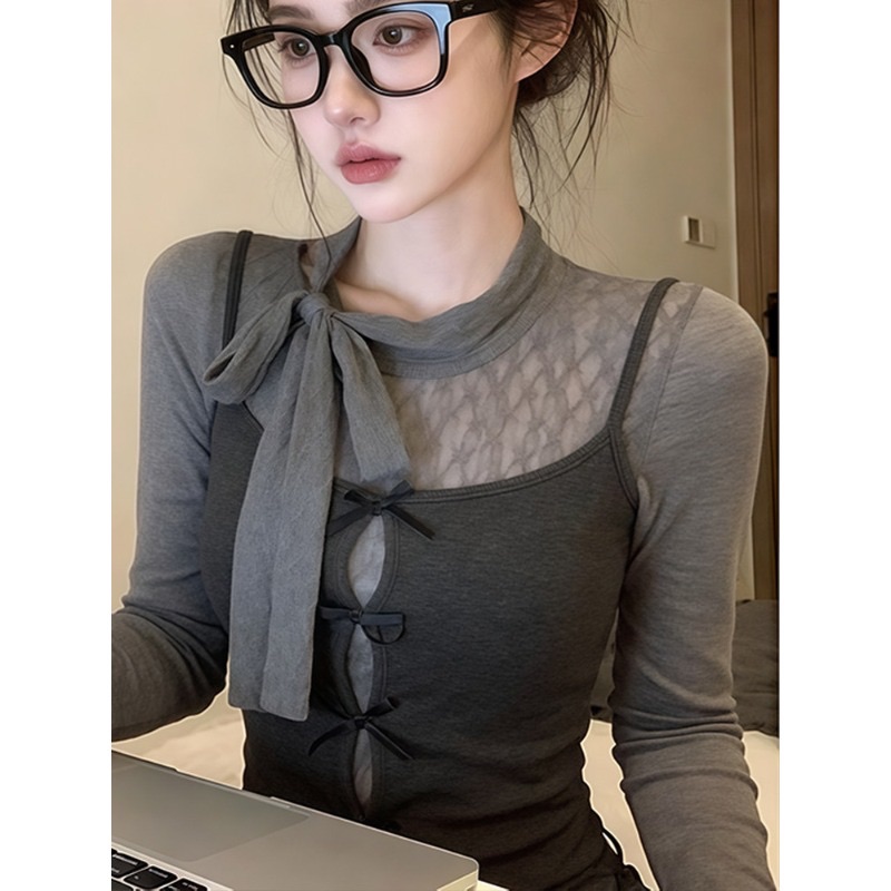 Lazy Style Black Striped Lightweight Long Sleeve T-Shirt Women Spring Loose Off-Shoulder Base Layer - Image 5