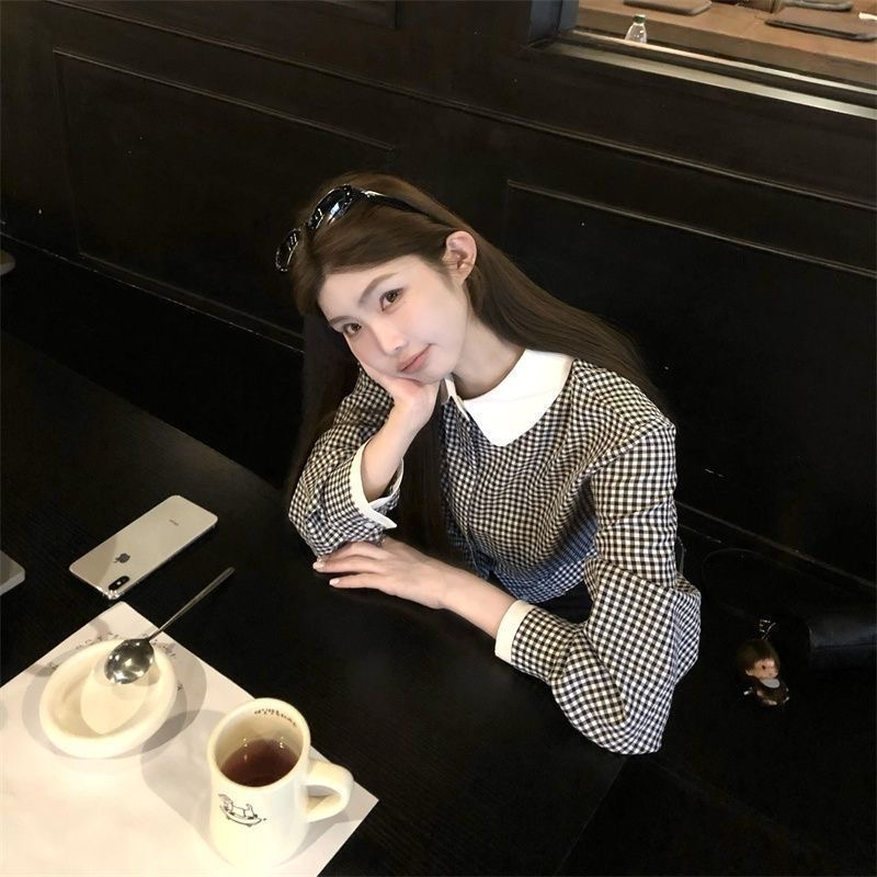 Korean Retro Doll Plaid Shirt Autumn Short Slimming Cardigan Outerwear - Image 5