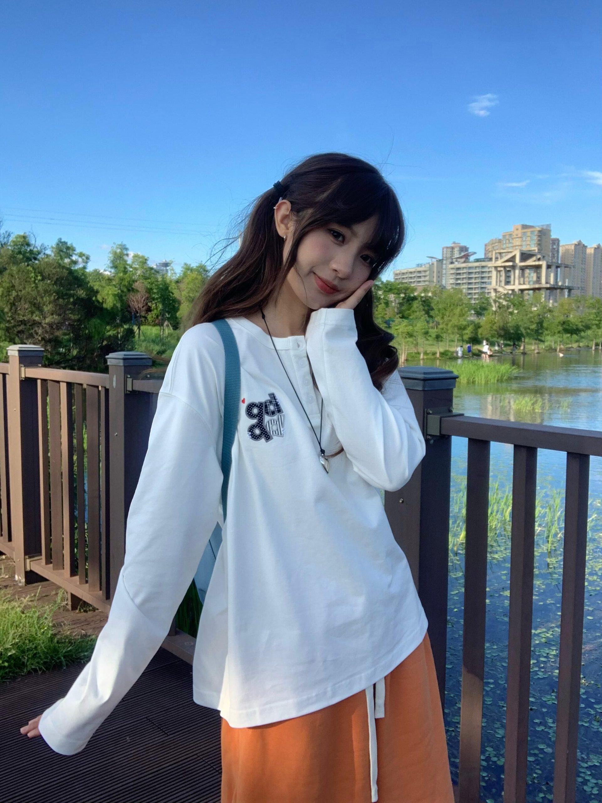 Women's 100% Cotton Long Sleeve Embroidered Applique T-Shirt 220g Combed Compact Casual Loose Fit - Image 2