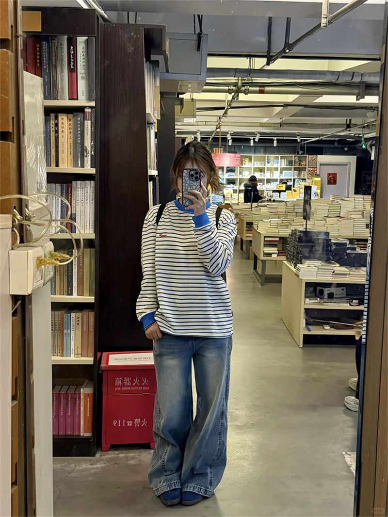 Women's Striped Long Sleeve T-Shirt - 100% Cotton Loose Fit Casual Top - Image 4