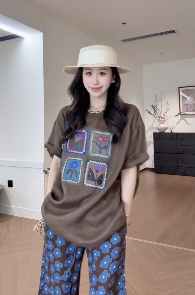Women's Casual Loose Fit Printed Pants Set with Top