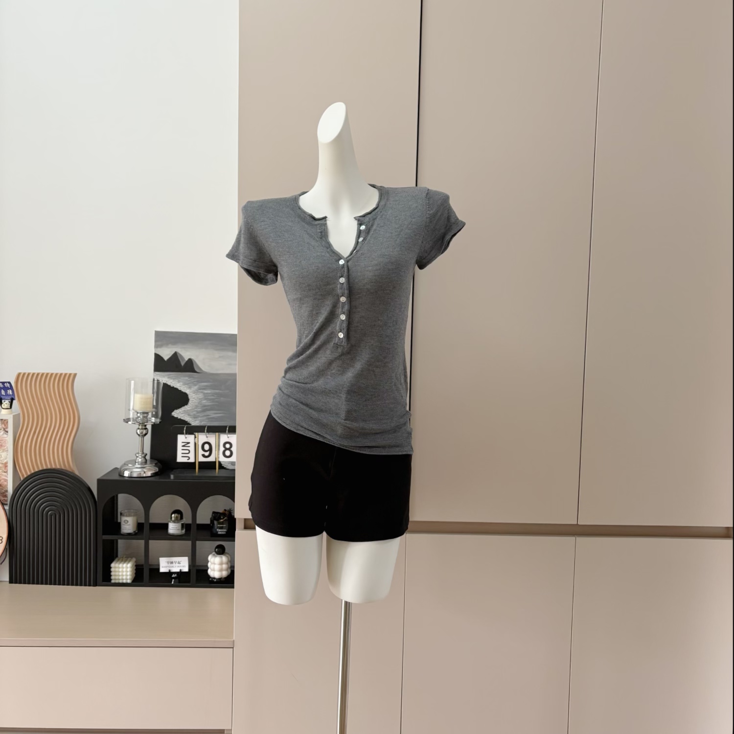 Women's Knit Short Sleeve Slim Stretch Top 2025 Solid Color Base T-Shirt - Image 4